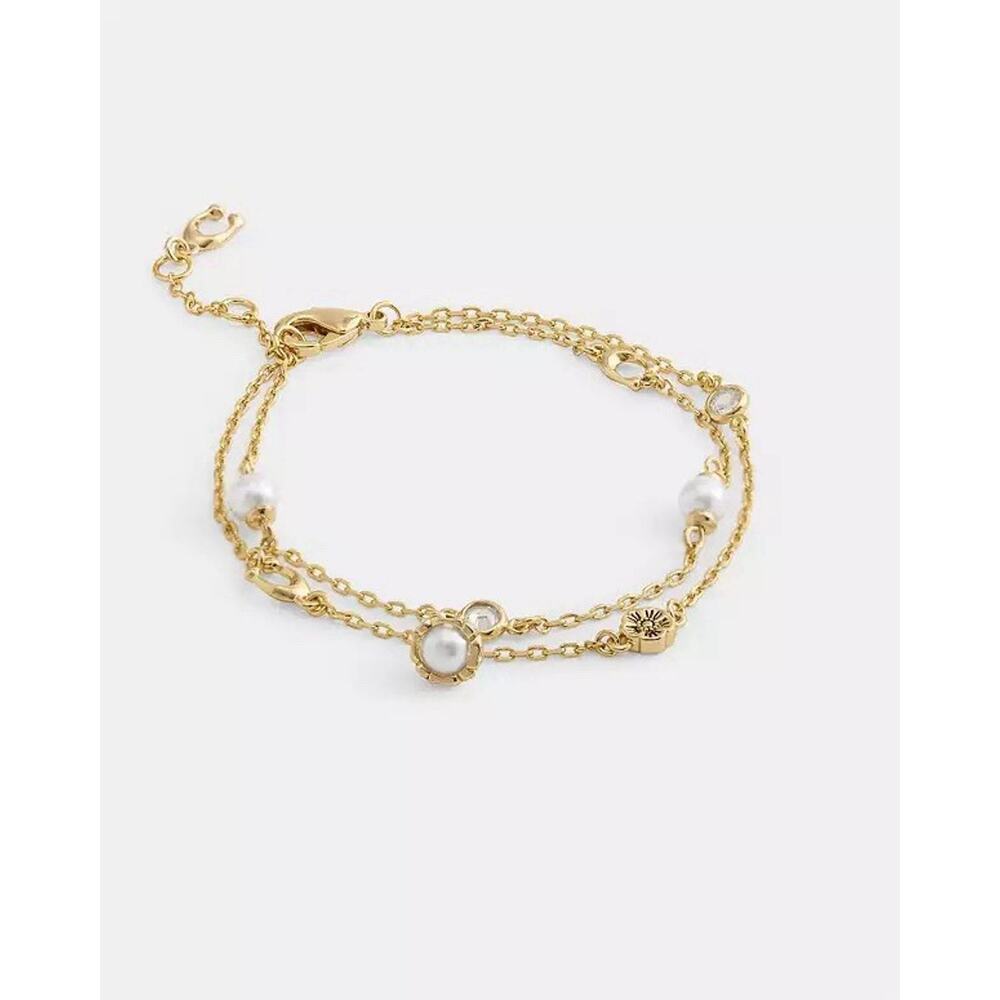 NWT Coach Pearl Charm Double Bracelet CBV92 Gold Color Gift with Dust bag - Picture 8 of 8